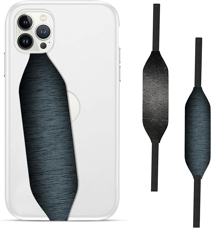 Phone Grip Strap - Pack of 2 Reversible Finger Holder for Phone Back, Customizable Anti-Slip Design, Wireless Charging Compatible Detachable Holder for iPhone - Metallic Black