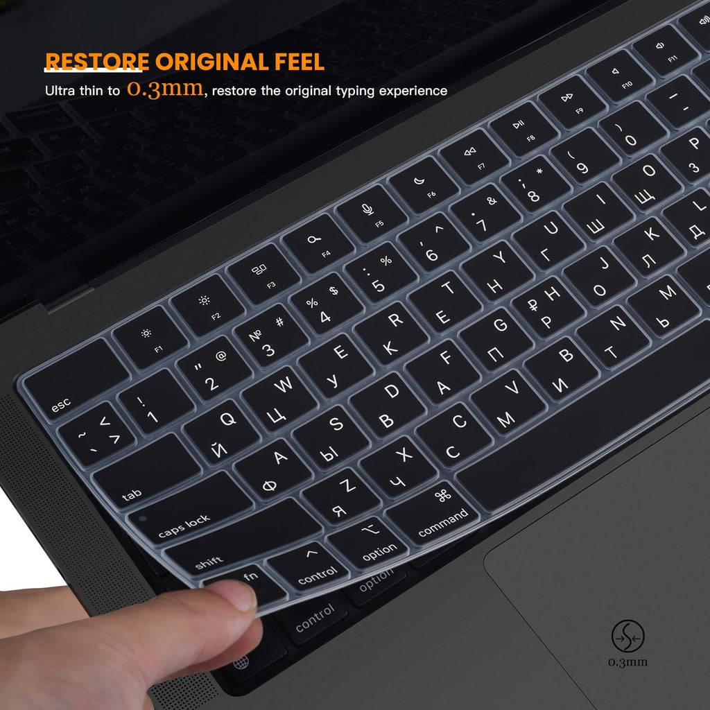 Russian Keyboard Cover Skin for 2024 2023 2022 2021 Apple MacBook Pro 14 A3112 A3401 A3185 A2992 A2918 A2442 A2779, MacBook Pro 16 A3403 A3186 A2991 A2485 A2780 M4 M3 M2 M1 Pro Max Protector-Black