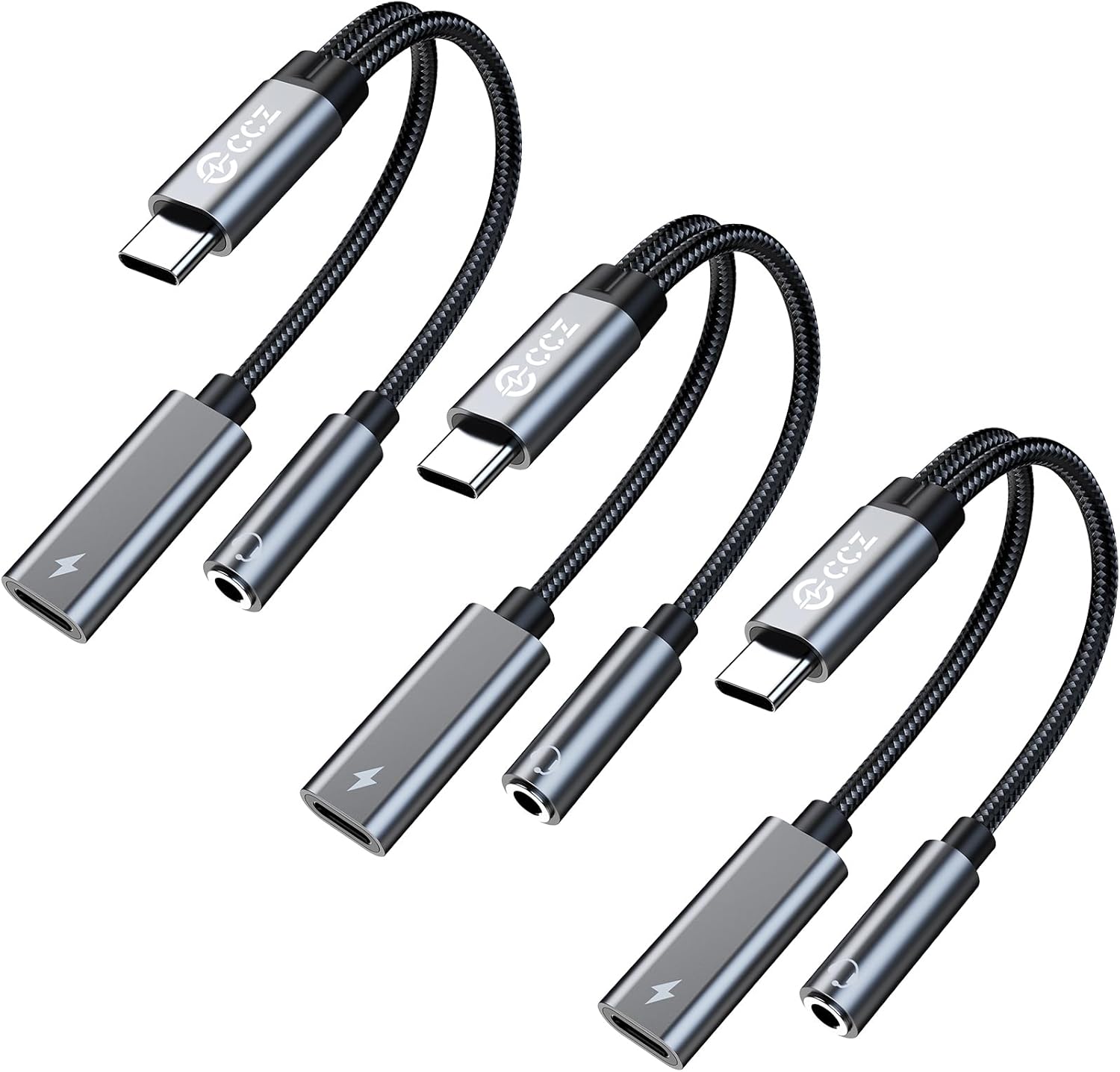 3PCS USB C Splitter for KZ ZS10 PRO, CCZ CA01 USB C to 3.5mm Audio Headphone and Charger Adapter, Type C Headphone Splitter 1 in 2 Out, Dongle Audio Cable DAC for Samsung Galaxy S25/S24 (USBC-3.5MM)