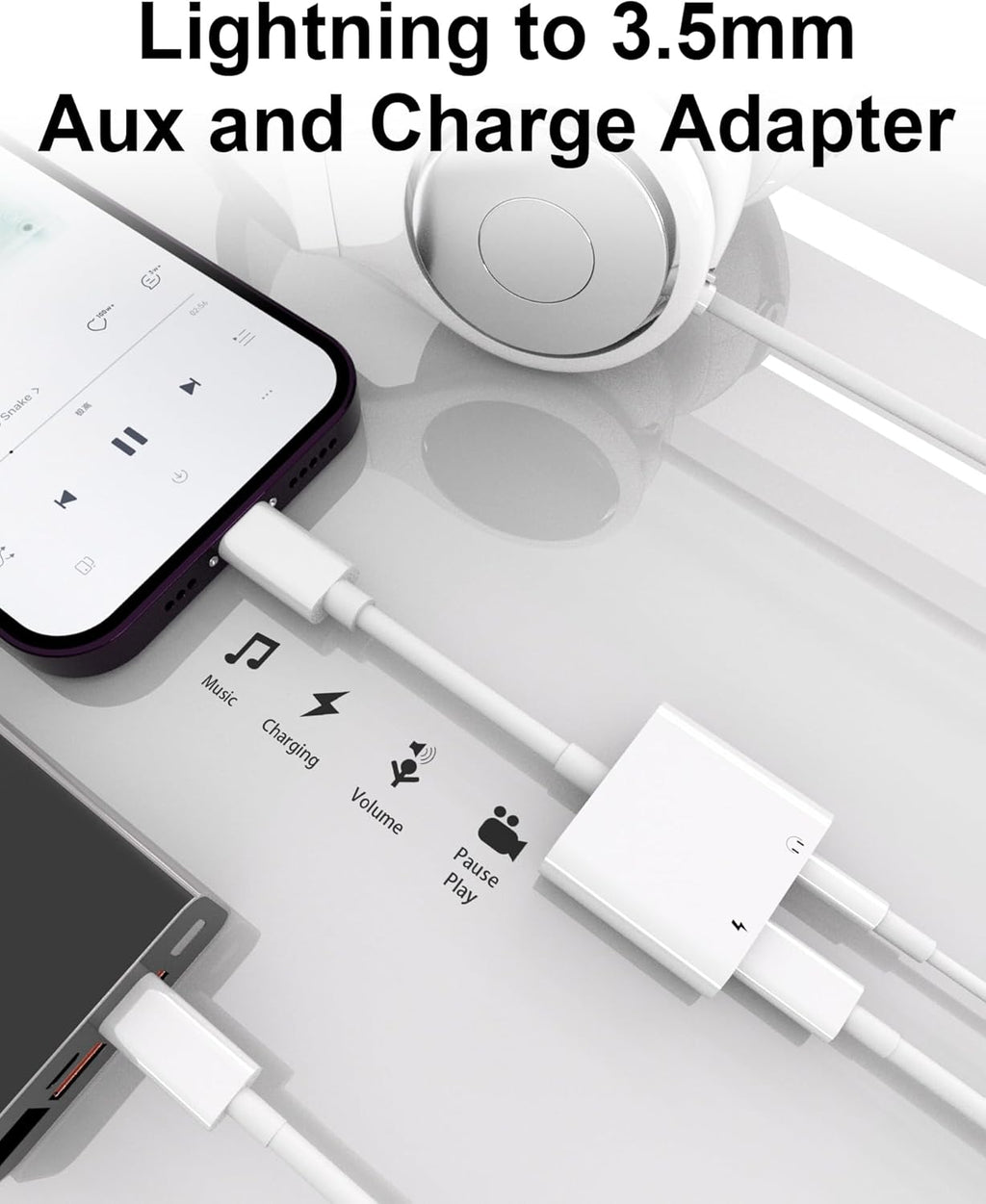 2 Pack Lightning to 3.5mm Headphone Jack Adapter, [Apple MFi Certified] 2 in 1 Headphone Adapter Aux Audio and Charger Adapter Dongle Cable Splitter Compatible with iPhone 14 13 12 11 XS XR 8 7