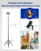 Elitehood 6.7 Feet Tall Phone Tripod, Heavy Duty Metal iPhone Tripod Stand with Remote, 17" Gooseneck Overhead Tripod for iPhone 15 14 13 Pro Max / 13 Pro / 13 12 11, Android Cell Phone Black