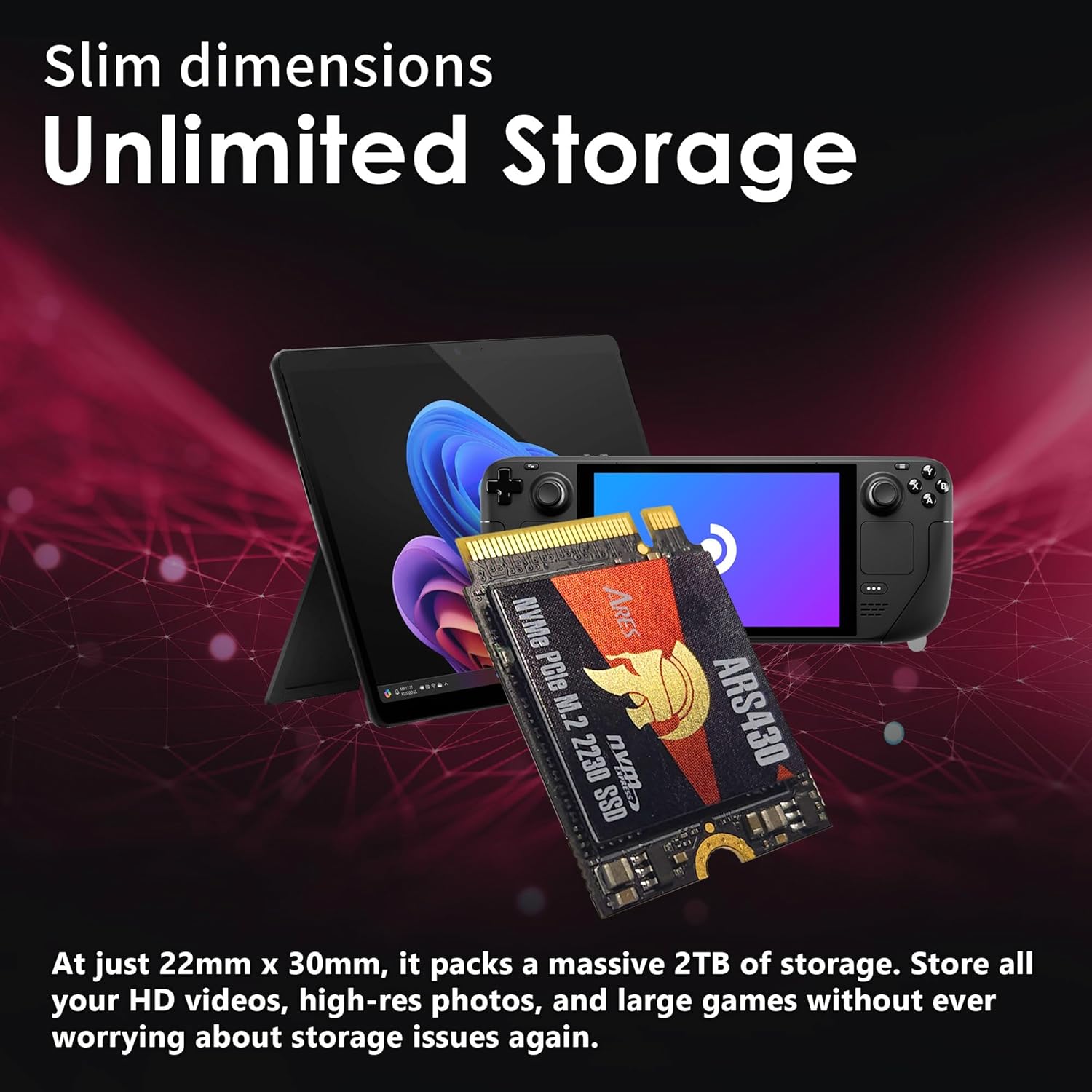 DATO 2TB M.2 2230 SSD, PCIe Gen 4x4 NVMe Internal Solid State Drive with Heatsink, Up to 5000/3200 MB/s, Compatible with Steam Deck, ROG Ally, Surface Pro, Mini PCs, Ultrabook, ARES ARS430