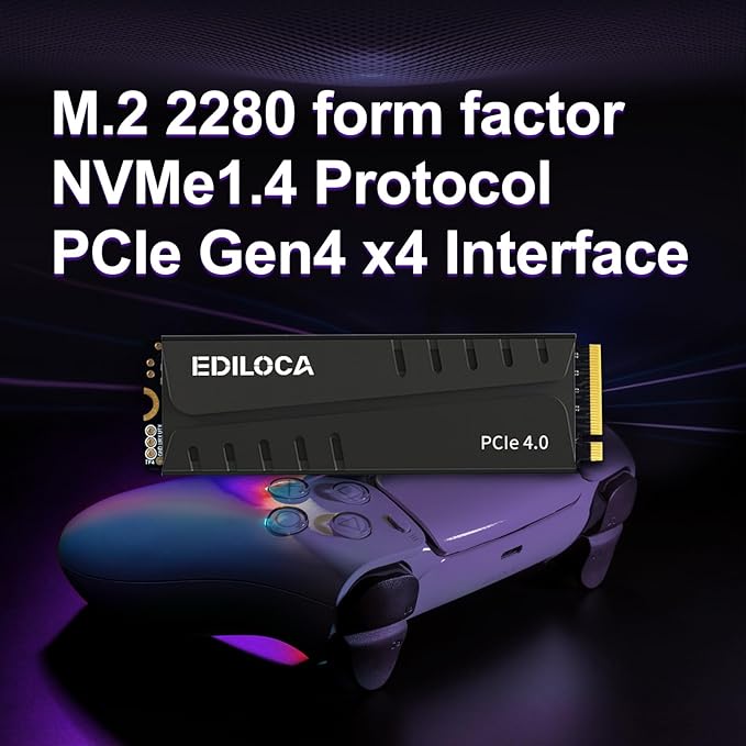 500GB PS5 SSD with Heatsink PCIe Gen4 NVMe M.2 Gaming SSD, 7400MB/s Read, 1GB DRAM Cache, 3D TLC | Internal Solid State Drive Compatible with PS5 & PC(EN855)
