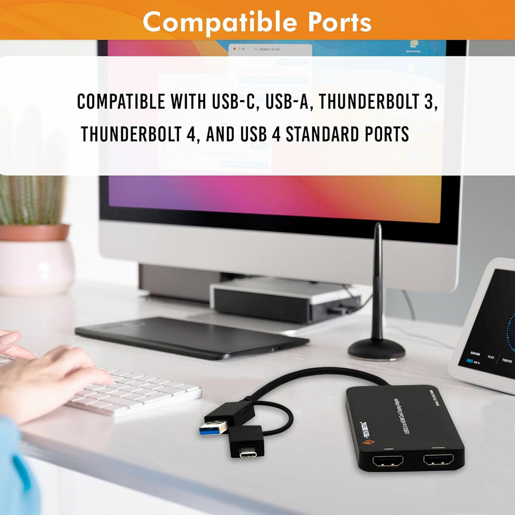 J-Tech Digital USB C to HDMI Adapter 4K 30Hz 1080P 60Hz, Dual Monitor Adapter USB-A or USB-C in, USB Powered, Mirror Extend Rotation Clamshell Modes [JTD-USB-2HDMI]