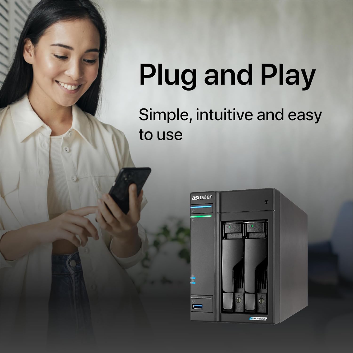 Asustor Lockerstor 2 Gen2 AS6702T - 2 Bay NAS, Quad-Core 2.0 GHz CPU, 4x M.2 NVMe slots (PCIe 3.0), Dual 2.5GbE, 4GB DDR4 RAM, Network Attached Storage (Diskless)