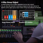 Digital Mixer 16 Channel,Sound Board Mixing Console, Dual DSP Reverb, Dual 7-Band EQ, 48V Phantom Power, 4 Group Stereo Output Input, PAD