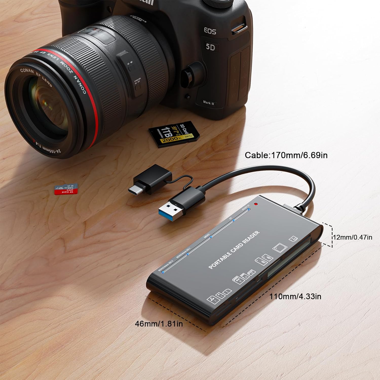 Memory Stick Pro Duo Adapter, Memory Card Reader for MS/XD/CF/SD Card - 7-in-1 Card Reader/Adapter for Windows, Mac, iOS, Android(USB-A + USB-C)