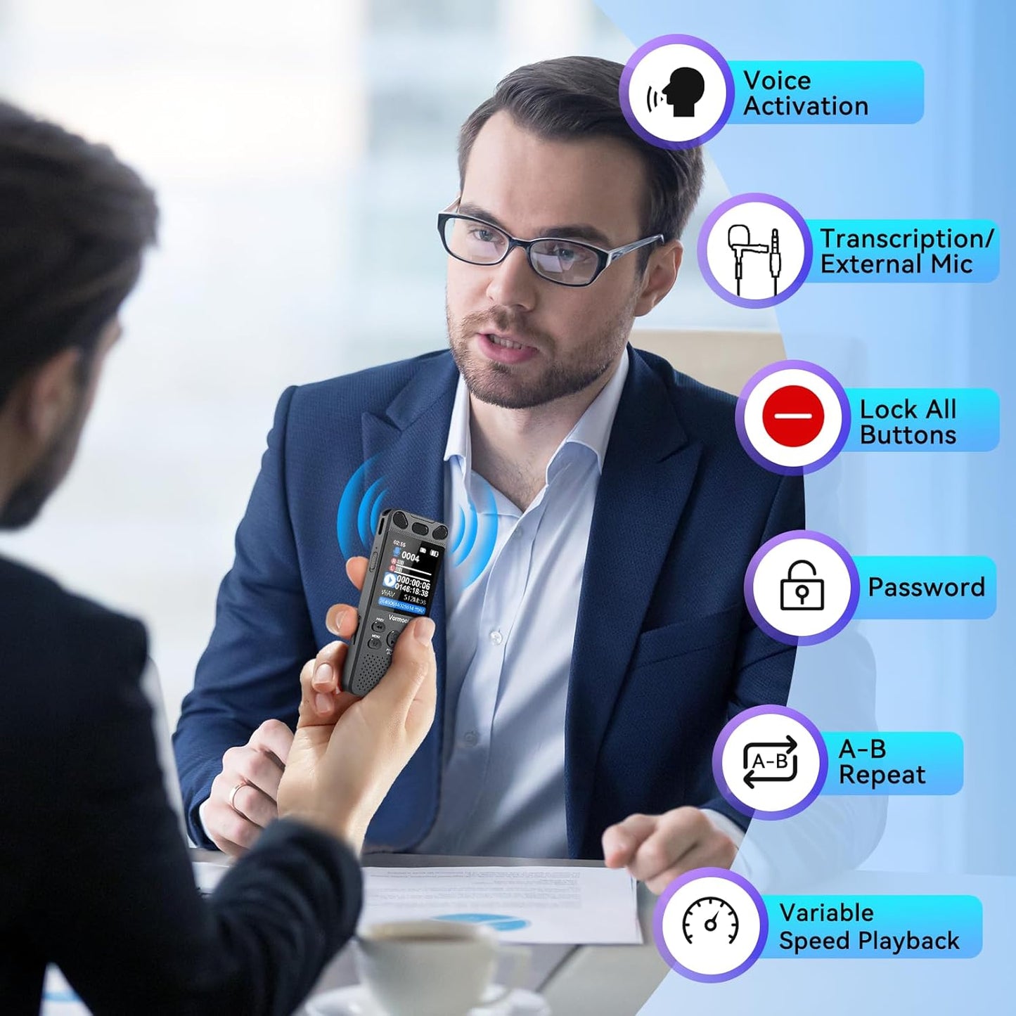 160GB Digital Voice Recorder with Playback - 110 Hours Ultra-Long Continuous Recording, Vormooi 1536Kbps Voice Activated Audio Recorder with External Microphone for Lecture Interview Meeting