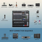 Audio Mixer, TKLBLS Professional 8 Channel DJ Mixer Board with 99-Bit DSP, Sound Board Mixing Console 7-Band EQ Output, USB Audio Interface, Bluetooth 48V Phantom Power For Karaoke Studio Streaming