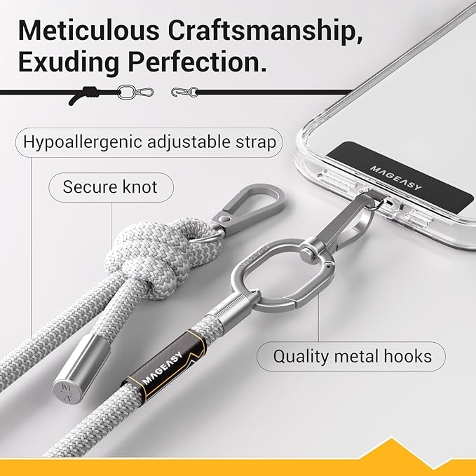 MAGEASY Universal Cell Phone Lanyard - Anti-Theft Thick Rope Crossbody Phone Strap for iPhone 16 Pro Max & Most Smartphones, for Men & Women | 8.3mm Gray