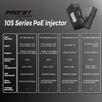 PROCET Gigabit PoE+ Injector Din Rail, 30W Industrial PoE Adapter with Wide Temp -40°F to 149°F, 6KV Surge Protection, AC/DC Input, IEEE802.3af/802.3at, PT-PSE105G-AC
