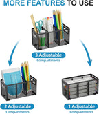 Marbrasse 2P Mesh Pen Holder for Desk,Pencil Holder Desk Organizer 3 Adjustable Compartments,Pencil Cup with Handle Perfect for Classroom, Office, Home,Makeup,Art (Black)