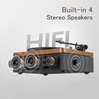 1 by ONE All-in-One Vinyl Record Player, HiFi Turntable Built-in Speakers, Phono Preamp, Magnetic Cartridge AT-3600L, Belt Drive 2 Speeds, Vintage Wood Design