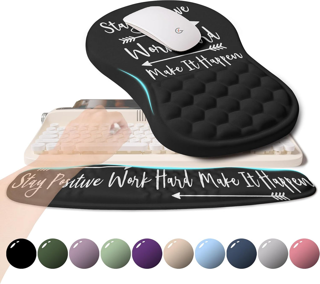 2-in-1 Ergonomic Set, Wave Rise Keyboard Wrist Rest and Massage Bulge Slope Mouse Pad Wrist Support, Cushion Memory Foam Integrated to Relieve Wrist Pain, Stay Positive