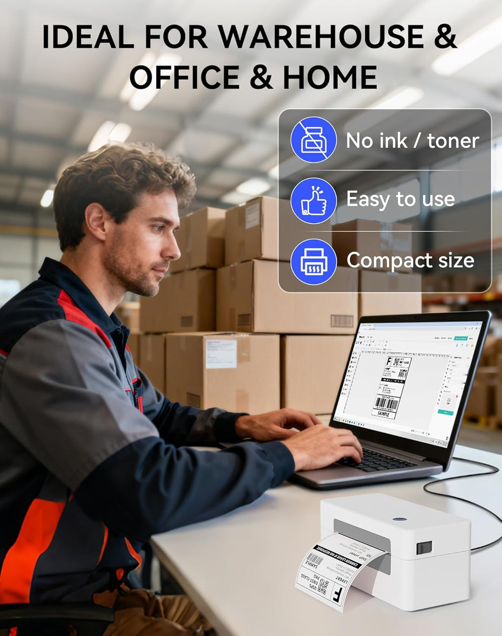 Bluetooth Thermal Label Printer, Wireless 4x6 Shipping Label Printer for Small Business & Shipping Package Compatible with Android, iOS, Windows & Mac, Used for Amazon, Ebay, Shopify, USPS Etc