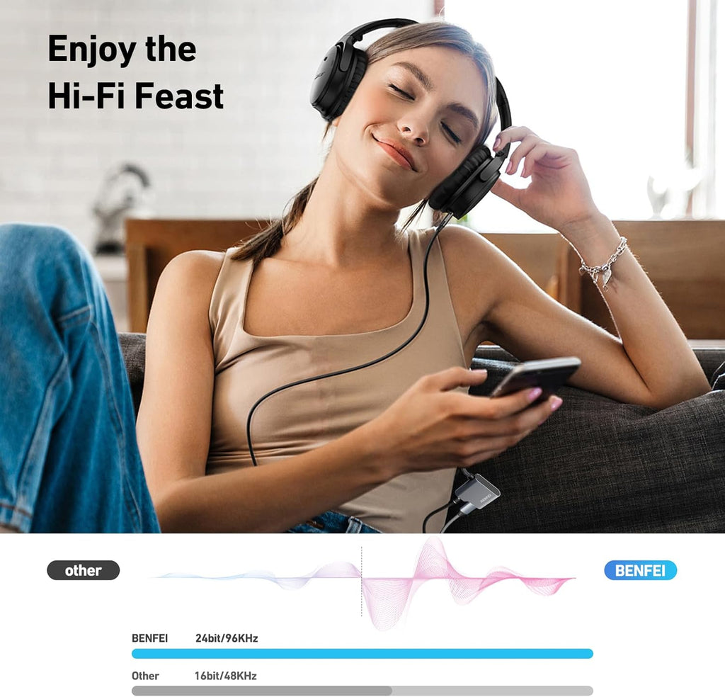 BENFEI USB C to Audio Jack Adapter with 60W Fast Charging, USB-C to 3.5mm Female Headphone Compatible with iPhone 15 Pro Max/15 Pro/15, Samsung Galaxy S24/S23/S22/S21 Ultra, iPad Pro, Pixel 8 Grey