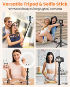 Phone Tripod, 85" Tall Tripod for iPhone with Gooseneck and Remote, Overhead Phone Stand for Recording Watching Cooking Fitness Vlog, Compatible with iPhone Android, Black