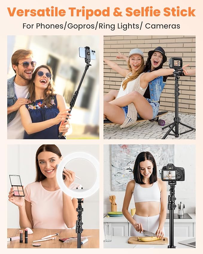 Phone Tripod, 85" Tall Tripod for iPhone with Gooseneck and Remote, Overhead Phone Stand for Recording Watching Cooking Fitness Vlog, Compatible with iPhone Android, Black