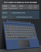 MoKo Type Cover Fit Microsoft Surface Pro 7 Plus/Pro 7/ Pro 6/ Pro 5/Pro 4/3, Ultra-Slim Wireless Bluetooth Tablet Keyboard with Trackpad, 7-Color LED Backlit, Built-in Rechargeable Battery, Indigo