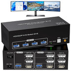 8K HDMI 2 Displayport KVM Switch 3 Monitors 2 Computers DP 1.4 8K 60Hz 4K 120Hz Display Port for Two PC Share Triple Monitor and 4 USB 3.0 Peripherals Support Extended and Duplicate Mode