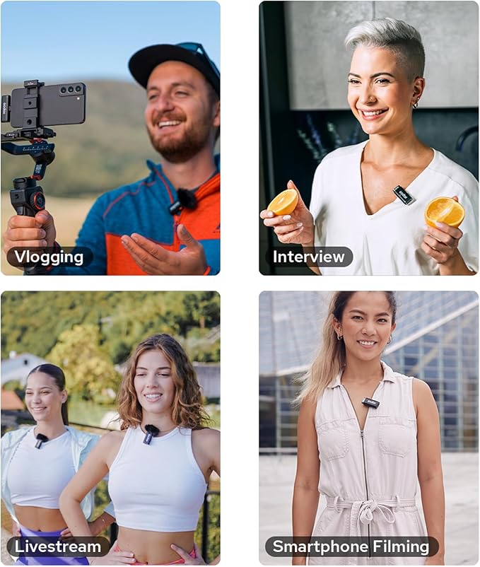 GODOX Wireless Lavalier Microphone for iPhone/Android Phone with Noise Cancellation(2 TX + 1 RX + Charging Case),Mini Mic for DSLR Cameras/PC/Live Streaming,200m/656ft,with Battery Level Display