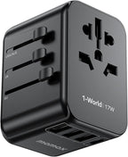 MOMAX European Travel Plug Adapter, Worldwide All in One Travel Adapter, International Power Adapter Wall Charger with 3 USB A and 1USB C Charging Ports for Travel Essentials (Type C/G/A/I)