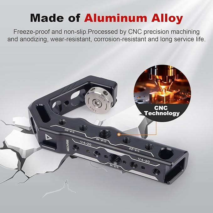 Cold Shoe Camera Handle Grip with ARRI Pin & Triple Threads - CNC Aluminum Top Handle for DSLR/Camera Cage/Monitor/Microphone (15kg Load) 62078