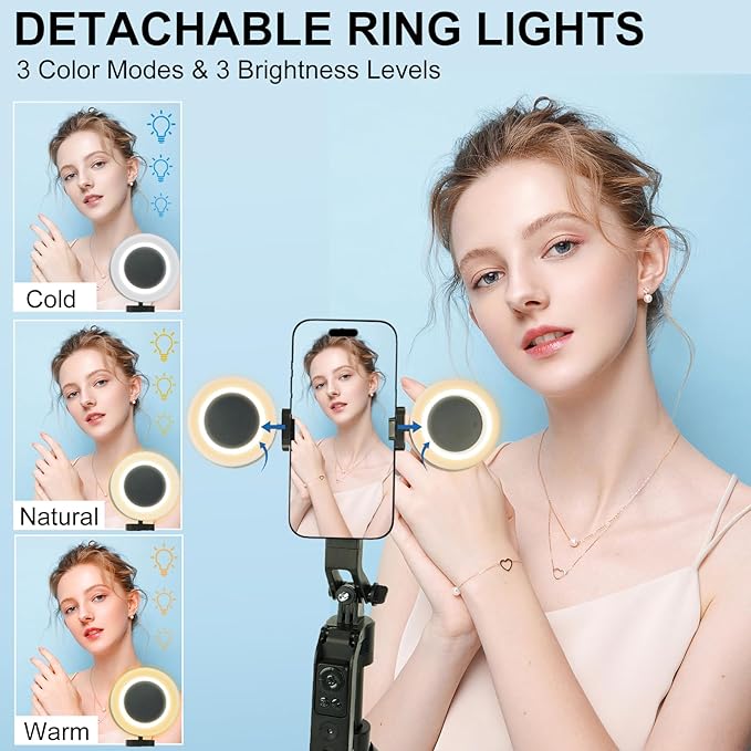 70.9" Auto Face Tracking Tripod 360° Rotation with Stand & Light, Phone Camera Holder Stand with Remote & Gesture Control, Extendable Selfie Stick for GoPro/Travel/Vlog/Video/Tiktok/Live Streaming