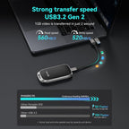 PHIXERO 512GB Portable SSD, Type-C Interface, Up to 450Gbps, Built-in mSTAT SSD for Ultra-Fast Data Transfer,Black