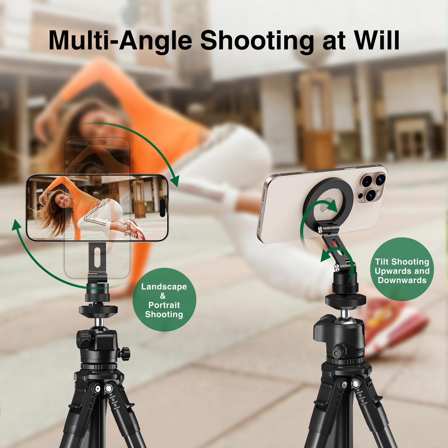 elitehood Magnetic Magsafe Tripod Phone Mount Holder, Foldable Phone Holder for Tripod Attachment with 1/4” Screw & Cold Shoe, All Aluminum iPhone Mount Adapter for Recording Shooting Vlogging