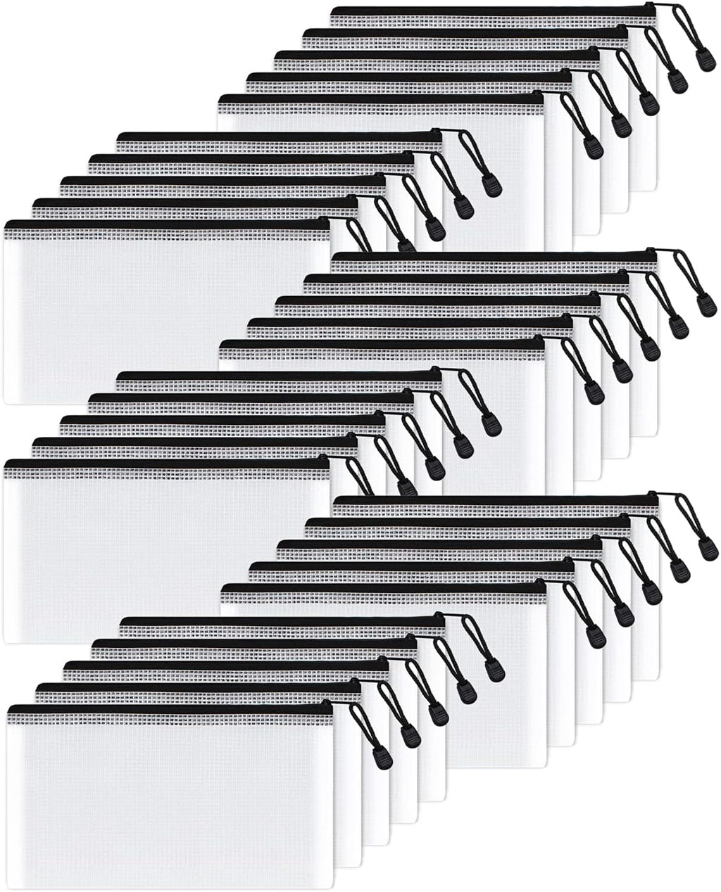 SUNEE Mesh Zipper Pouch 4.6x9.2 in (Black, 30 Packs), Small Pencil Case Pouch for School Office Supplies, Travel Accessories, Waterproof Zipper Pouches for Organizing