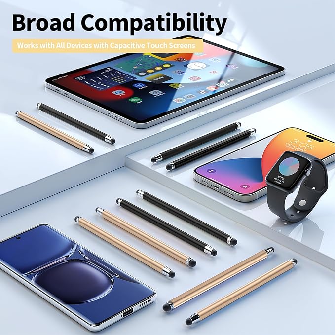 10 PCS Stylus,Stylus Pen for Touchscreen,Stylus 2-in-1 High Sensitivity & Precision Suitable for All Touch Screens of iPhone/ipad/Android Tablets(10 Stylus Pen Gold/Black + 20 Tips)
