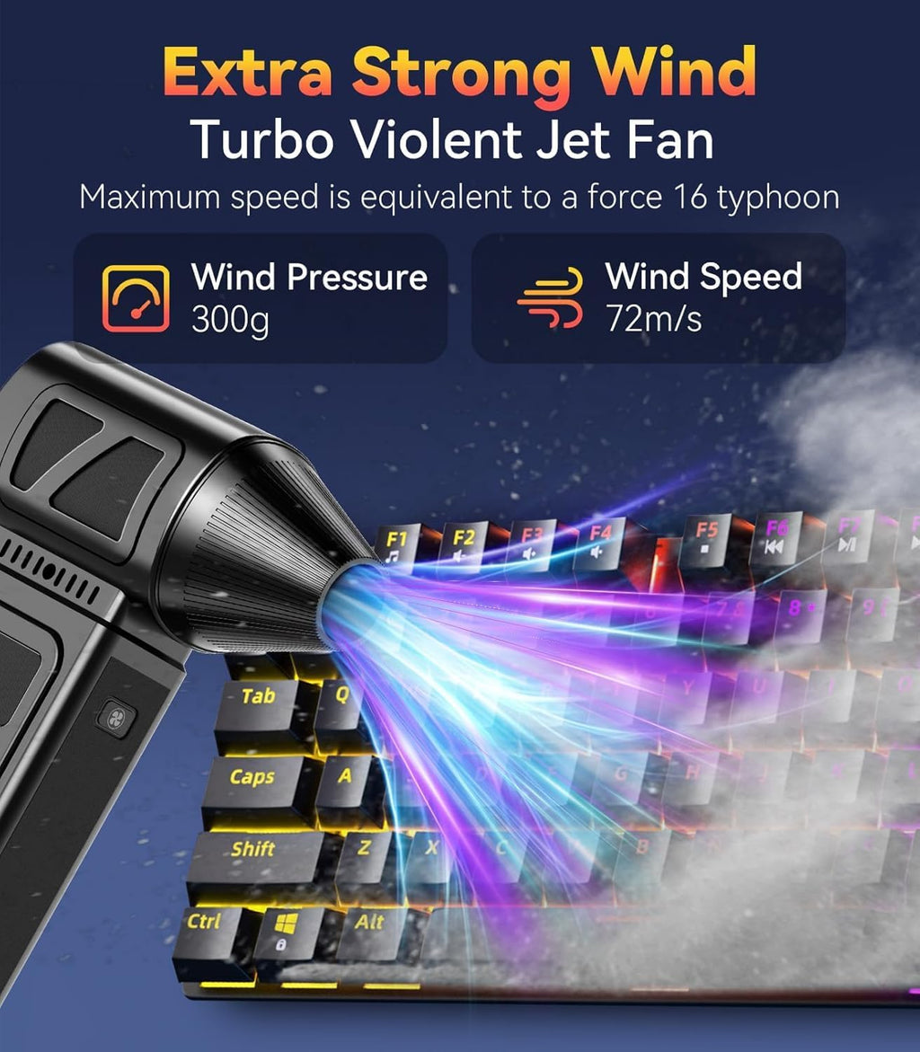 Compressed Air Duster, 360000 RPM Electric Air Duster, Rechargeable Cordless Air Blower Power Turbo Fan,5 Gears Adjustable Jet Dry Blower Replace Air Can for Keyboard Computer Car Outdoor Home