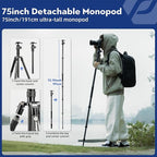 Fotopro 73" Carbon Fiber Tripod for Camera, Compact Travel Tripod with Ball Head, Detachable Monopod with Quick Release Plate and Camera Bag, Load up to 22lbs/10KG