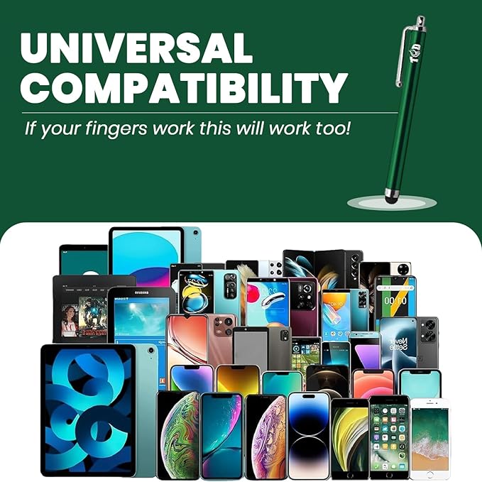 TCD 10-Pack Stylus Pen Set – Universal Capacitive Pen for iPad, iPhone, Tablet, Laptop – Premium Thick Rubber Tip Styluses for All Touchscreen Devices, Green