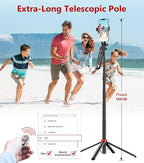 Huryfox Selfie Stick Phone Tripod - 71 inch Tall Cell Phone Holder with Detachable Wireless Remote, Phone Stand for Recording, Video and Picture, Compatible with iPhone, Android Phone, Camera & Gopro