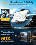 VANMASS Car Phone Holder Mount 2024 Upgraded [Patent Steel-Hook] Car Vent Phone Mount Clip Military-Grade Shockproof Cell Phone Car Mount Handsfree Truck Stand Vent Cradle for iPhone 15 Android,Grey