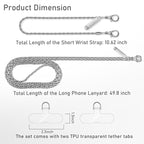 Metal Phone Chain, Crossbody Detachable Phone Lanyard with 1*Wrist Strap & 2* Tether Tabs for iPhone and Smartphones (Pale Silver,Extend)