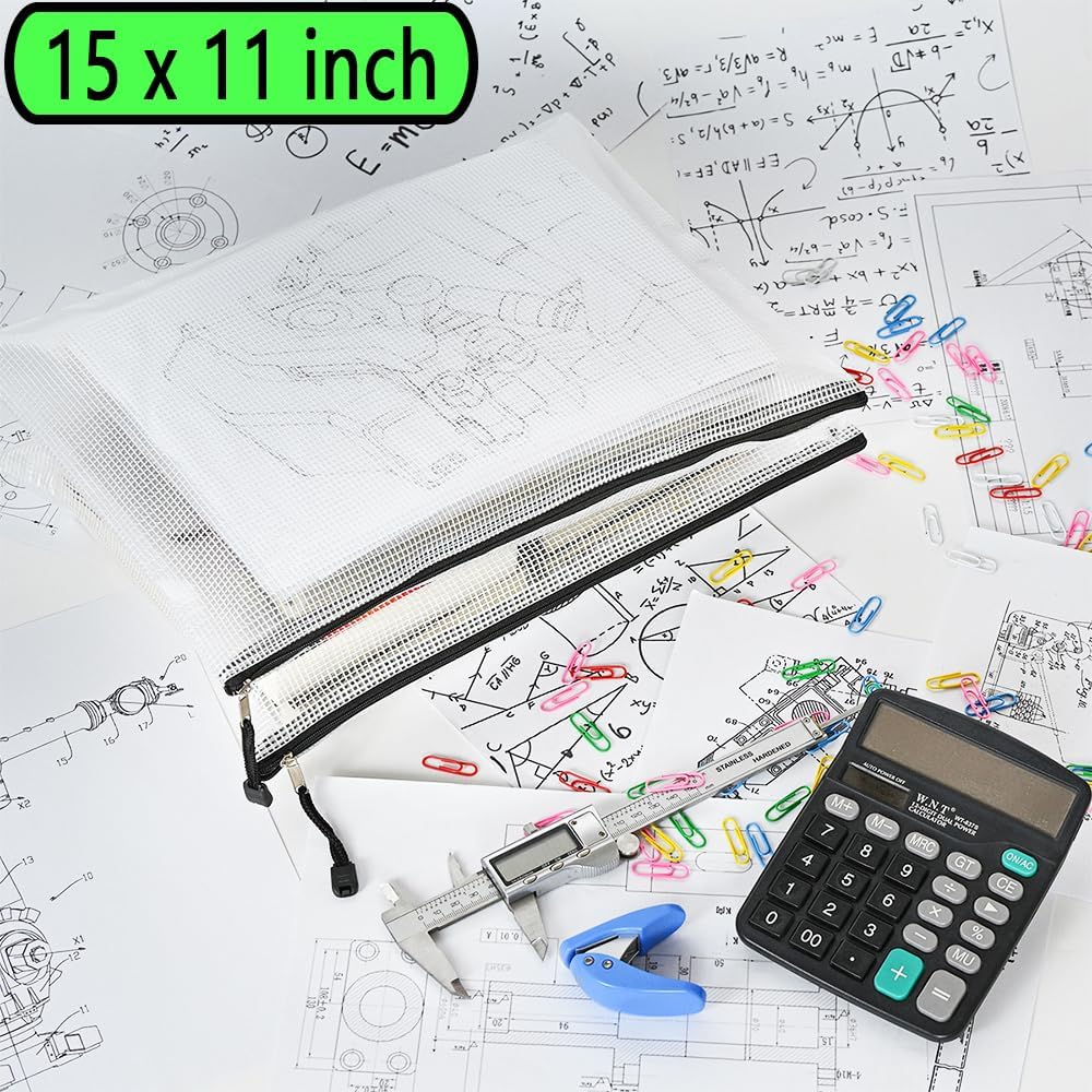 AUSTARK 20 Pcs Zipper File Bags, Plastic Mesh Pouch, Board Game Storage Bag, Waterproof Bags for Office School (Multi-Size, White and Black)