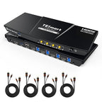 TESmart 8K@60Hz HDMI KVM Switch 1 Monitor 4 Computers USB 3.0, KVM Switch 4 Port 4K@144Hz for Gaming, Custom Hotkey Switch, EDID, Audio&Microphone, ADI Chip and All Input Cables