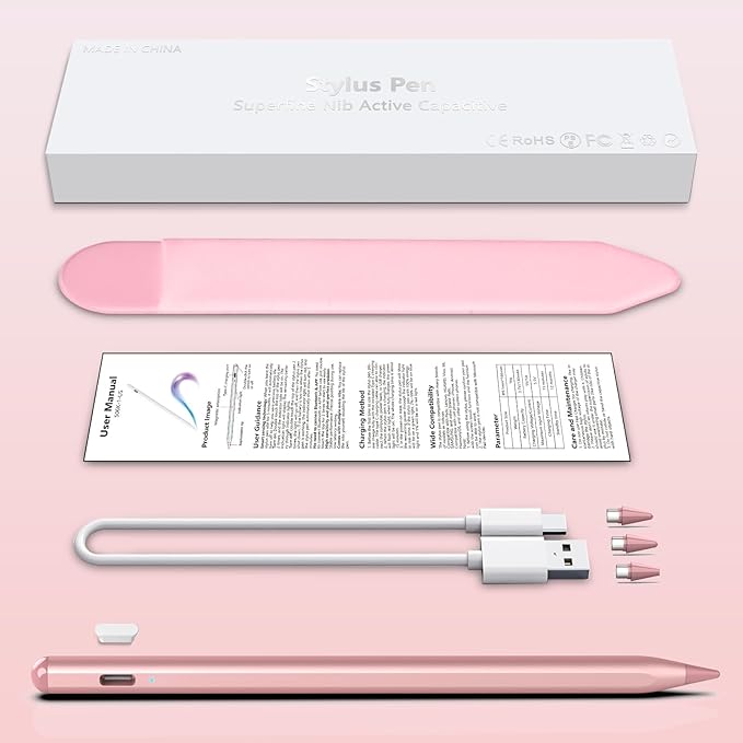 Stylus Pen for iOS&Android Touch Screens, Active Pencil for Samsung, Smart Digital Stylus Pens for Lenovo/Huawei/Vivo/Mi Tablets, iPhone/Google Pixel Smart Phones Drawing&Writing (Rose Gold)