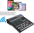 Dj Mixers 8 Channel Audio Mixer Sound Board with Bluetooth, Usb Audio Interface with 48V Phantom Power Sounds Mixer Board with FX Reverb Delay Effect for Streaming