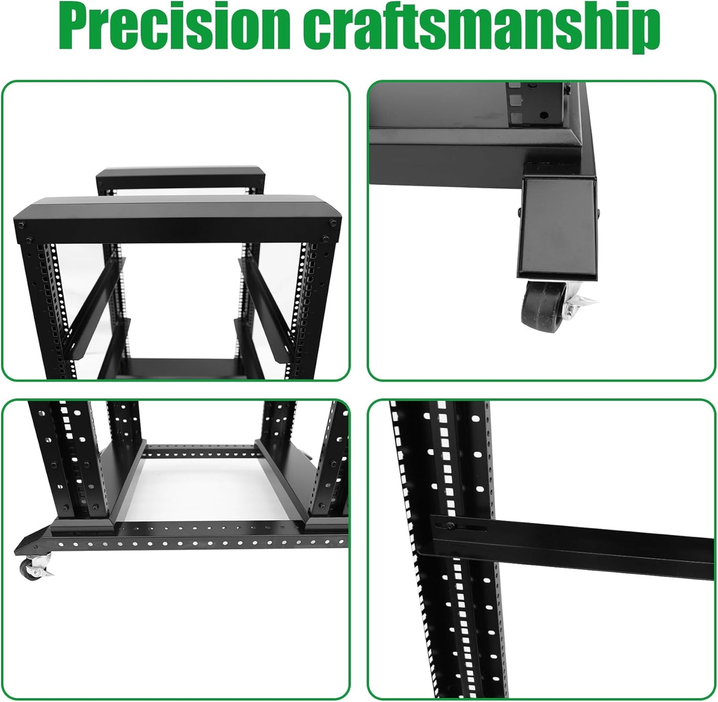 15U Server Rack/4-Post 19in Network Rack/Open Frame Rack with Wheels, Heavy-Duty Frame Cabinet/Adjustable Depth 29.75-27.75in GLOBALRACK(4POST-1000-15U)