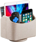 Fanousy 360° Rotating Remote Control Holder, PU Leather TV Remote Caddy Organizer Basket Storage Box with 5 Compartments for Pen, Pencil, Art Supplies, Makeup Brush, Office Desk Table Accessories