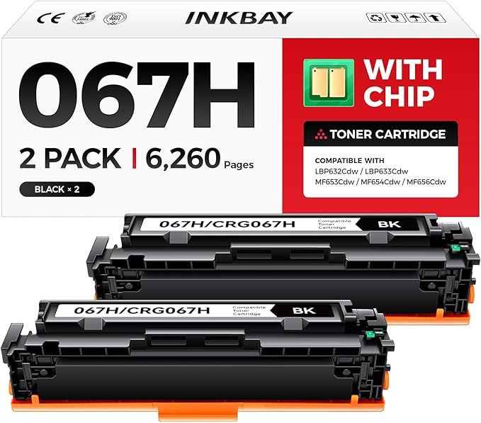 067H Toner Cartridge Black 2-Pack with Chip High Capacity Replacement for Canon 067 067H Toner Compatible with Color ImageClass LBP633Cdw LBP632Cdw MF652Cdw MF653Cdw MF654Cdw MF656Cdw Laser Printer