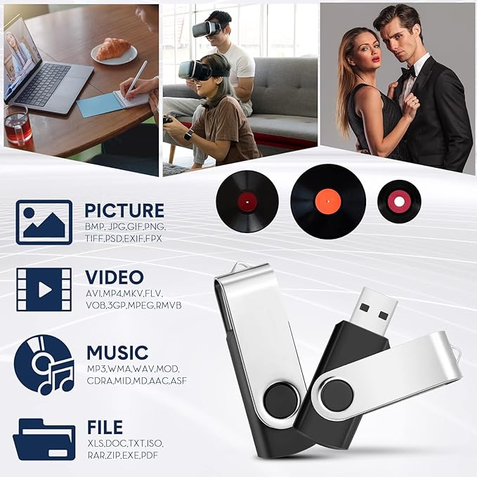 Aoriher 50 Pack USB 2.0 Flash Drives Bulk, Portable USB Thumb Drives with Lanyards, Swivel Flash Drives Thumb Drives for Office School Data Storage (128MB)