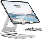 Nulaxy Aluminum Dual Foldable iPad Stand, Fully Adjustable Desktop Tablet Holder, Tablet Accessories for Office Kindle Compatible with Mobile Devices iPad Pro/Air/Mini, iPhone Pro/Max/Plus, Silver