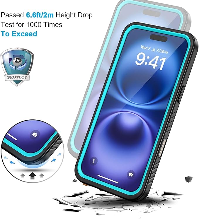 Lanhiem for iPhone 16 Case, IP68 Waterproof Dustproof Shockproof Cases with Built-in Screen Protector, 360 Full Body Protective Heavy Duty Rugged Phone Cover for iPhone 16-6.1 inch (Blue)