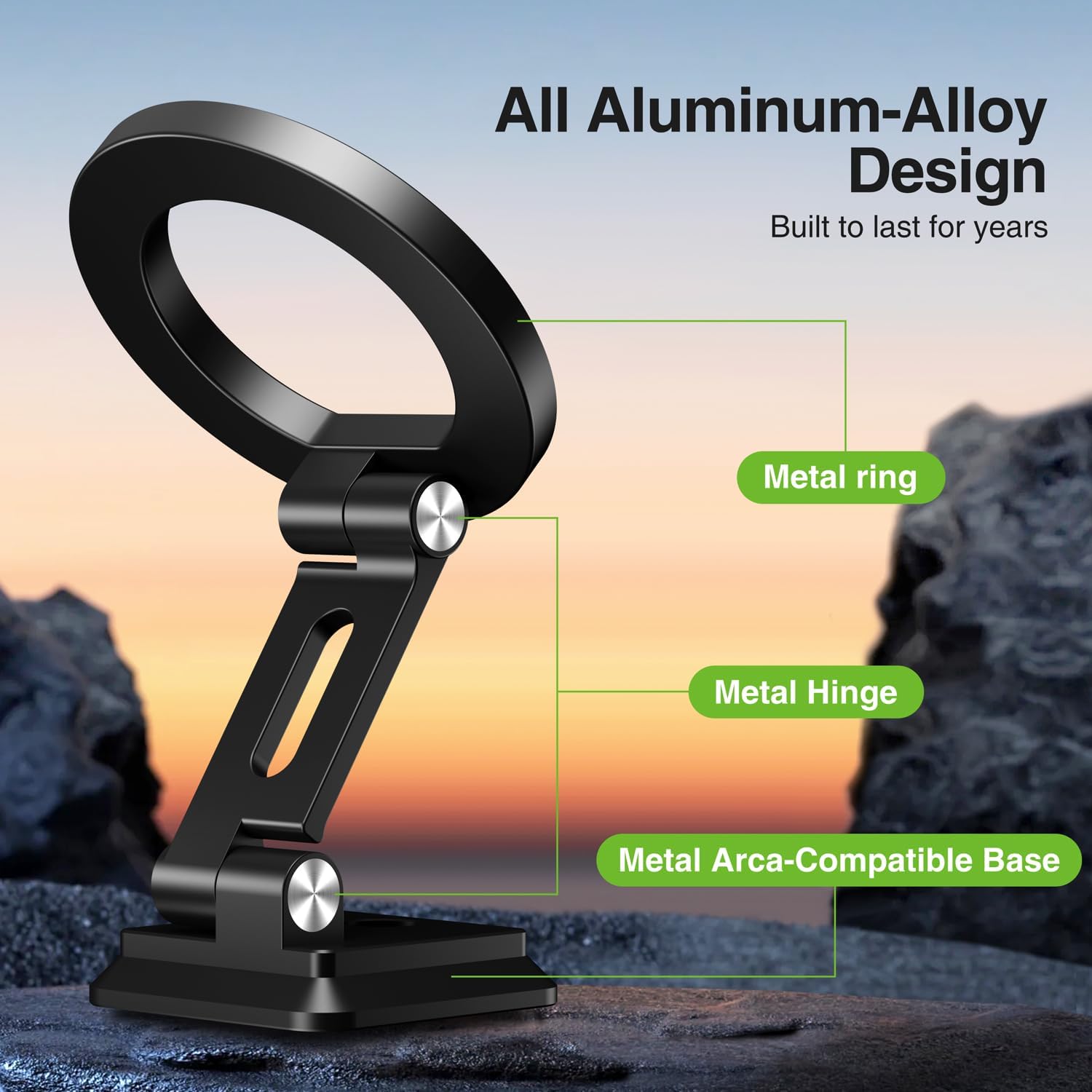 elitehood for Magsafe Phone Tripod Mount with Arca Port, Aluminum Magnetic iPhone Tripod Mount with 1/4" & 3/8" Screw, for Magsafe Phone Adapter Compatible with iPhone 16 15 14 13 12 Series, Black