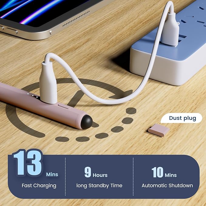 Stylus Pen for iPad, Dual-Tip 13 mins Fast Charge Pencil for Apple, Palm Rejection, Tilt Sensitivity, Compatible w/iPad 6/7/8/9/10, Pro 11/12.9in/M4, Air 3/4/5/M2, Mini 5/6 - Pink